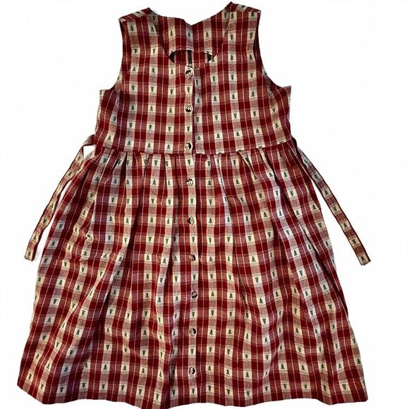 Unbranded Other - Vintage Girls Plaid Tree Prairie Dress Jumper Pinafore Preppy Cottage Boho XL
